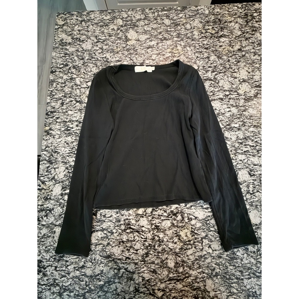 Lizette Collection Black Ribbed Scoop Neck Long Sleeve Top XL